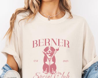 Aangepast shirt Berner Sennenhond, gepersonaliseerd comfortkleuren Berner Mom Social Club T-shirt, cadeaus Berner Sennenhond, cadeau moeder Berner