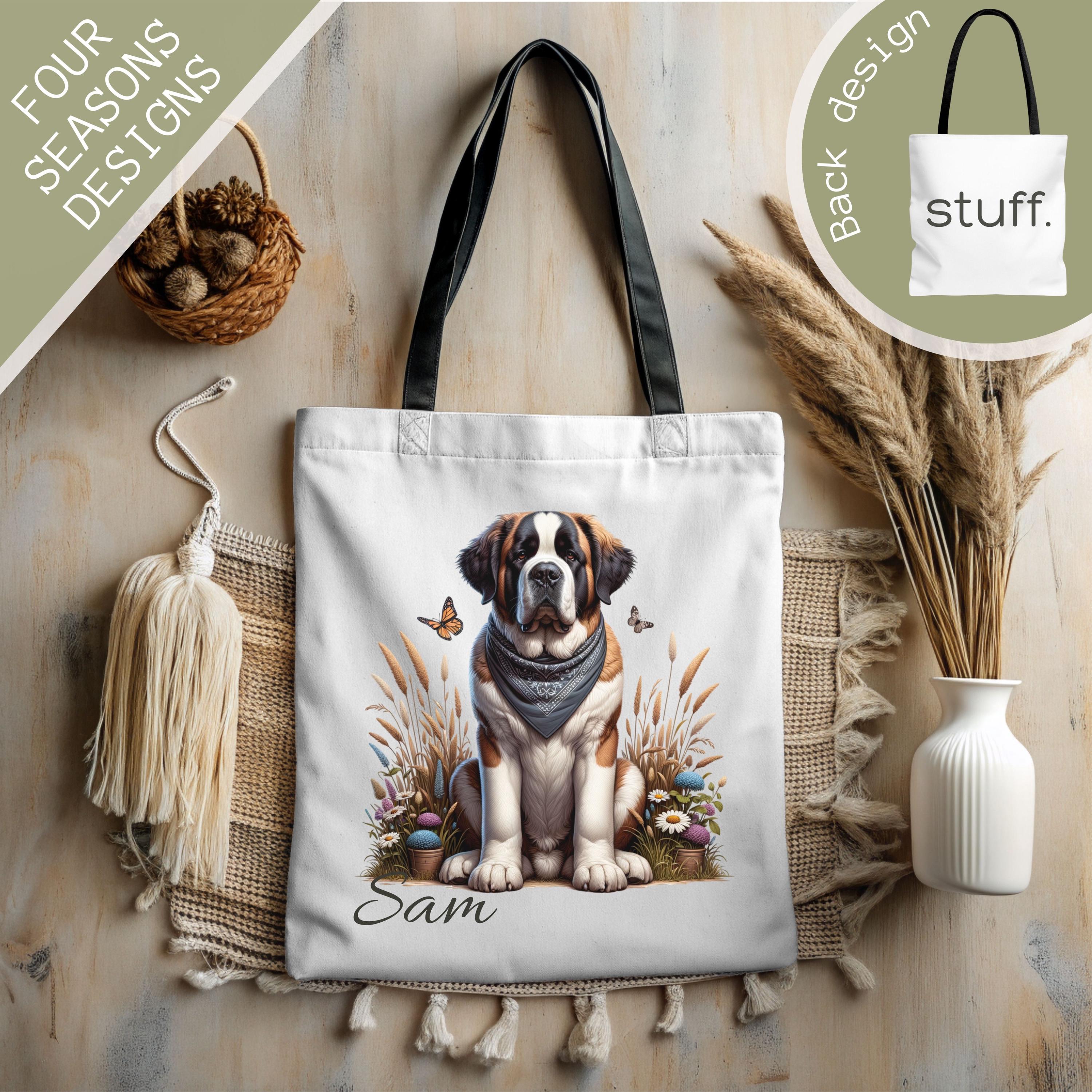 Saint Bernard Dog Tote Bag, Custom Dog Tote Bag, Personalized Dog Name Weekender Bag, Dog Mom Tote Bag, Dog Lovers Gift For Pet Owner