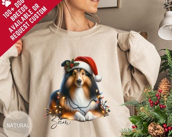 Custom Shetland Sheepdog Sheltie Christmas Sweatshirt, Personalized Christmas Gift Dog Lover Dog Mom, Christmas Family Shirt Kids Toddler