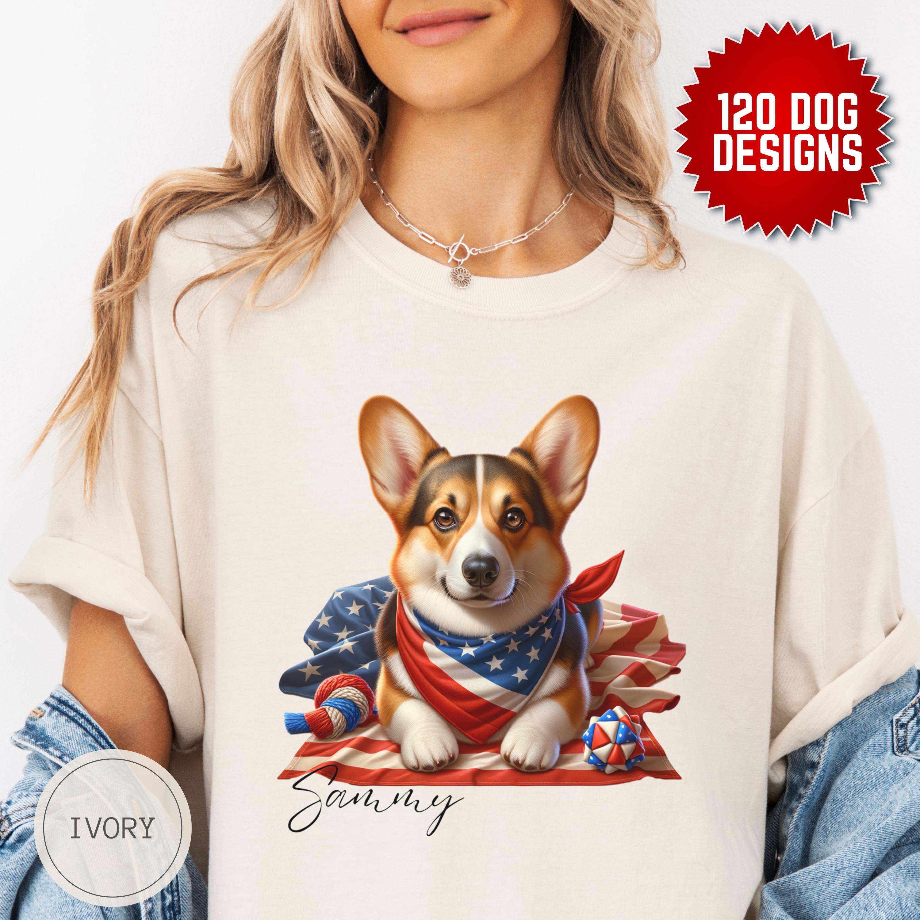 カスタムコーギー犬 独立記念日 犬用シャツ、独立記念日Tシャツ 