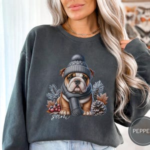 Englische Bulldogge Weihnachten Sweatshirt, Komfort Farben Hund Weihnachtshemd, Bulldogge Mutter Geschenk Personalisierte Hundepullover Besitzer Geschenk
