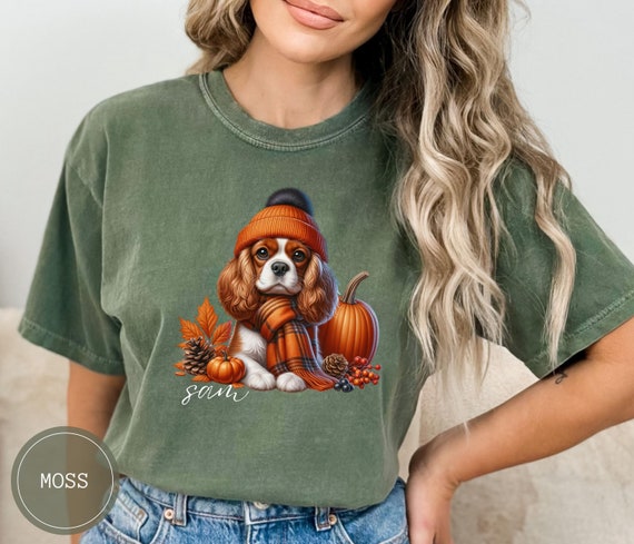 Custom Cavalier King Charles Spaniel Dog Shirt, Personalized Comfort Colors Fall Dog Shirt, Dog Name Shirt,Spaniel Dog Halloween Shirt Gift