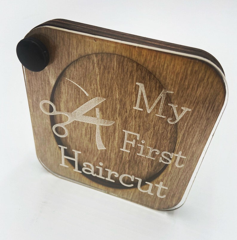 My First Haircut Keepsake, Wood and Acrylic Laser Engraved Custom Keepsake Box for First Curl, Baby's First Haircut Year Engraved On Back 