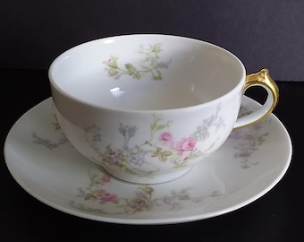 Antique Charles Field Haviland GDA France Limoges Tea Cup and Saucer