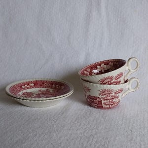England Spode Copeland  Pink Tower  2 Tea Cup and 2 Saucer / Bowl / Antique Vintage NEW