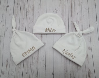 Baby birth maternity cap in white jersey customizable with first name in flex color to choose from and handmade