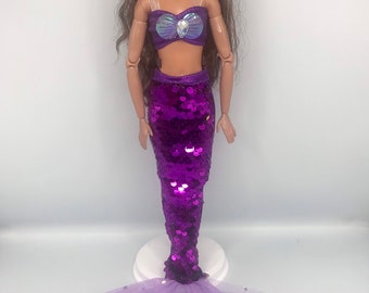 Purple colour dolls mermaid outfit sequins very pretty for dolls dressing up mermaid