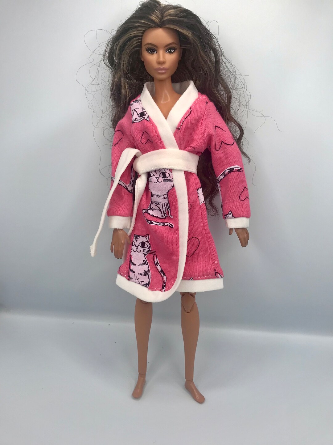 Pink and White Kitten/cat Dolls Dressing Gown /robe Will Fit a Curvy ...