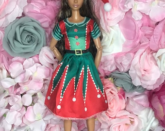 3pc set Doll Christmas outfit dolls Christmas dress , hat and dolls shoes