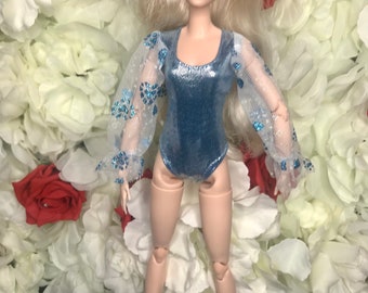1pc Blue dolls beautiful bodysuits very beautiful and sparkly fit normal 30cm doll puff sleeves