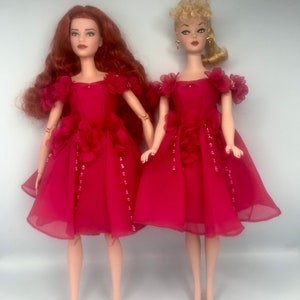 High quality off the shoulders pink elegant cocktail dress. With sequins Popper fasten. Dolls bridal wear dolls party gown dolls ballgown