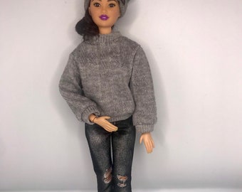 4pc casual dolls clothes. Dolls jumper dolls trainers dolls jeggings and hat. Full outfit