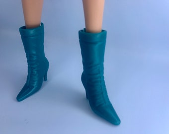 1 pair of dolls blue boots footwear for dolls heeled fashion boots for 30cm doll.