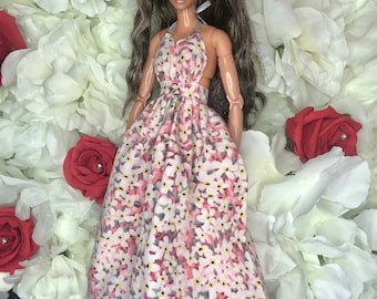 Dolls Halter neck backless summer long midi dress. Dolls tea dress dolls shoes dolls floral dress