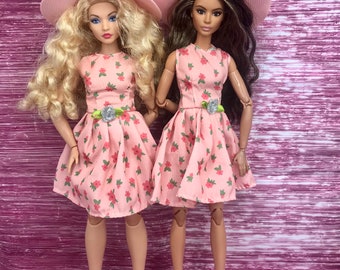 Dolls 3pc bundle clothes. Dolls dress dolls high heels dolls summer hat dolls. All 3 items dolls tea dress