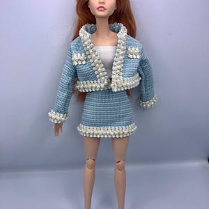 Blue dolls pearly trim 4pc suit. Dolls skirt doll blazer jacket dolls tube Dolls skirt suit set 12inch dolls work wear