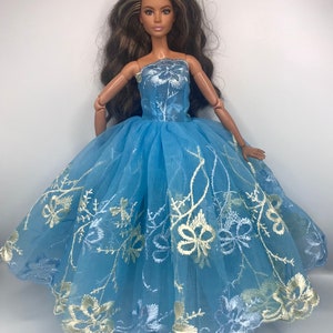 Beautiful blue dolls floral dress. Dolls prom dress dolls ballgown dolls bridal dolls wedding