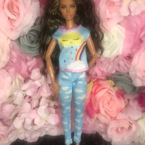 Dolls pyjamas dolls blue top with sun and blue pj bottoms with clouds Sleepwear for dolls dolls nightwear