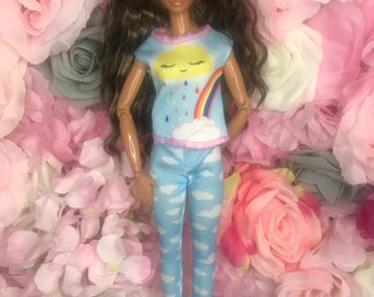 Dolls pyjamas dolls blue top with sun and blue pj bottoms with clouds Sleepwear for dolls dolls nightwear