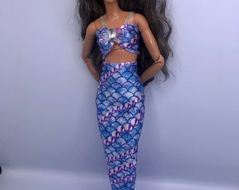 blue and purple colour dolls mermaid outfit 2pc outfit dolls dressing up mermaid