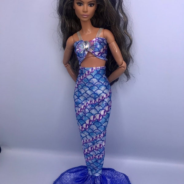 blue and purple colour dolls mermaid outfit 2pc outfit dolls dressing up mermaid
