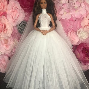 Halter neck dolls prom dress. 12inch doll dress wedding dress with veil dolls gown dolls clothes poppy Parker fashion royalty dolls