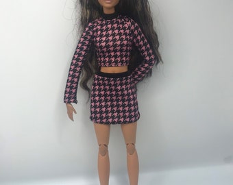 Dolls pink and black skirt and long sleeve top with shoes. Casual dolls clothes.