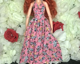 Dolls Halter neck backless summer long midi dress. Dolls tea dress dolls shoes dolls floral dress