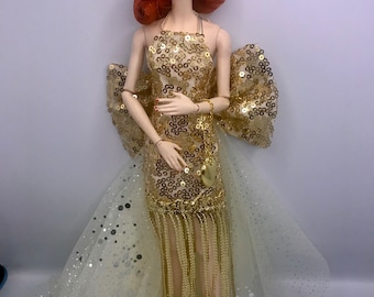 High quality gold sequin Dolls party dress cocktail dress elegant dress wedding dress bridal dress prom with shoes and bag