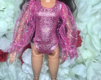 1pc Pink dolls beautiful bodysuits very beautiful and sparkly fit normal 30cm doll puff sleeves