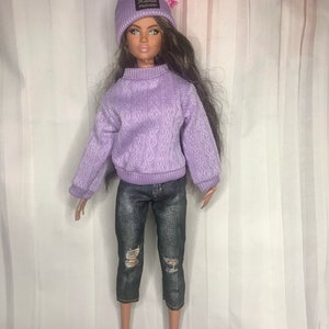 4pc casual dolls clothes. Dolls jumper dolls trainers dolls jeggings and hat. Full outfit