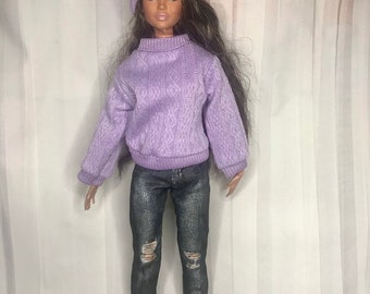 4pc casual dolls clothes. Dolls jumper dolls trainers dolls jeggings and hat. Full outfit