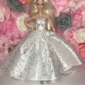 Party dress sparkly dress bridal wear ballgown Cream and gold sequin barbie wedding dress barbie ball gown