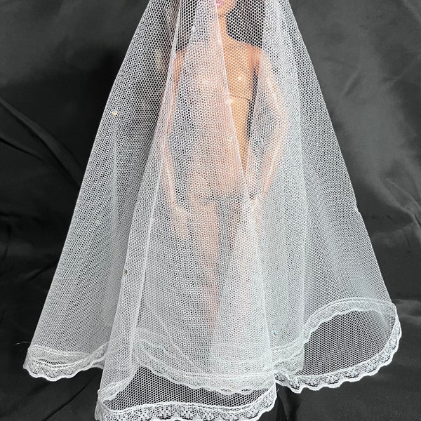 Dolls wedding iridescent sparkly embellishment veil with lace flower trim.  Dolls Wedding
