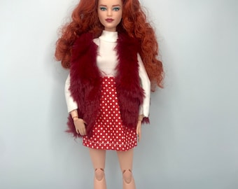 Dolls dress and fur waist coat with shoes. Full outfit for dolls.