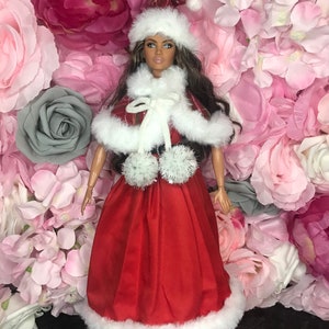 Puppen-Weihnachts-Outfit Puppen-Weihnachtskleid-Schal, Mütze und Puppenschuhe