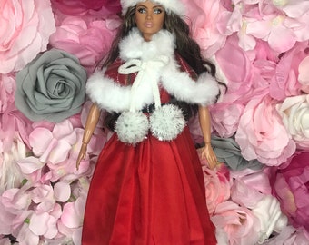 Doll Christmas outfit dolls Christmas dress shawl hat and dolls shoes