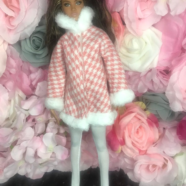 Dolls winter fur collar coat. Winter wear for dolls and stockings