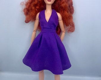 Purple Stunning deep V monroe style dolls dress Fits a 12inch doll fashion royalty poppy Parker Summer party dress cocktail dress