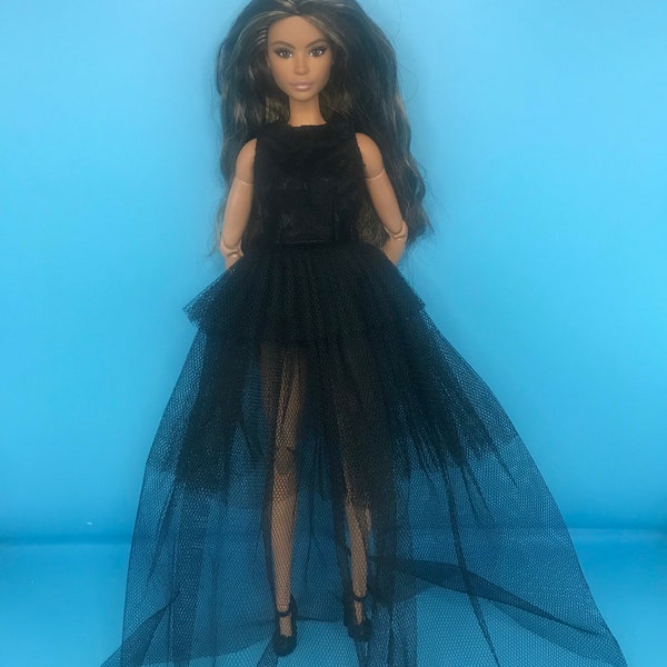 12inch dolls dress. black party dress. Cocktail dress for dolls. Dolls clothes dolls dress poppy Parker fashion royalty with shoes