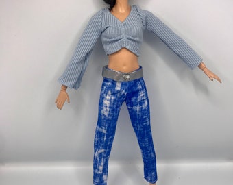 Dolls jeggings and crop gathered jumper/top with shoes. Dolls full outfit