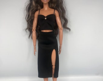 Dolls black top and skirt with side split and black shoes