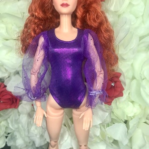 1pc Purple dolls beautiful bodysuits very beautiful and sparkly fit normal 30cm doll puff sleeves