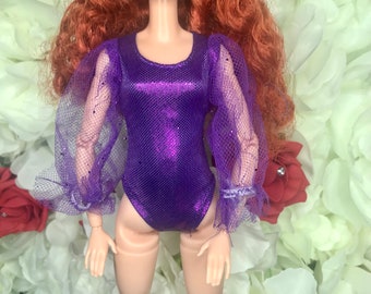 1pc Purple dolls beautiful bodysuits very beautiful and sparkly fit normal 30cm doll puff sleeves