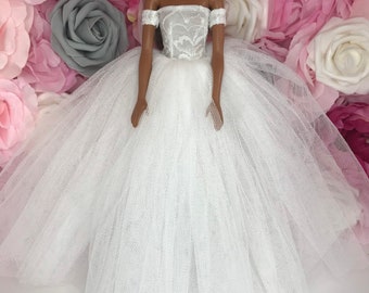 Off the shoulder dolls prom dress. 12inch doll dress wedding dress with veil dolls gown dolls clothes poppy Parker fashion royalty dolls
