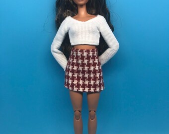 Conjunto de 3 piezas para muñecas, falda y jersey con cuello en V y zapatos, ropa para muñecas de 30 cm, conjunto completo para muñecas