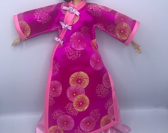 Pink dress dolls Chinese Cheongsam robe with dress floral dolls clothes 30cm dolls outfit dressing gown for doll