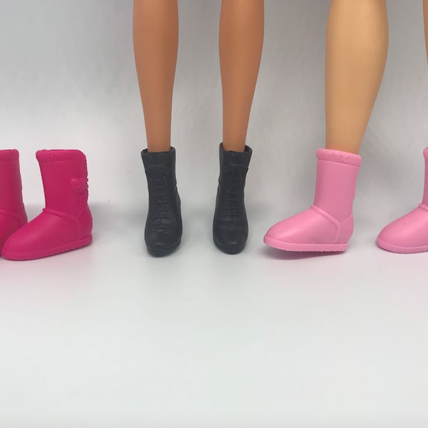 3 pairs of winter boots. Fits curvy doll and 12inch  footwear