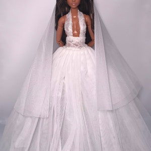 Halter neck dolls prom dress veil 12inch doll dress wedding dress with veil dolls gown dolls clothes poppy Parker fashion royalty dolls