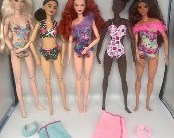 9pc dolls beachwear. 5 dolls swimsuits/Bikini 2 dolls towels 2 dolls headbands summer suits for dolls